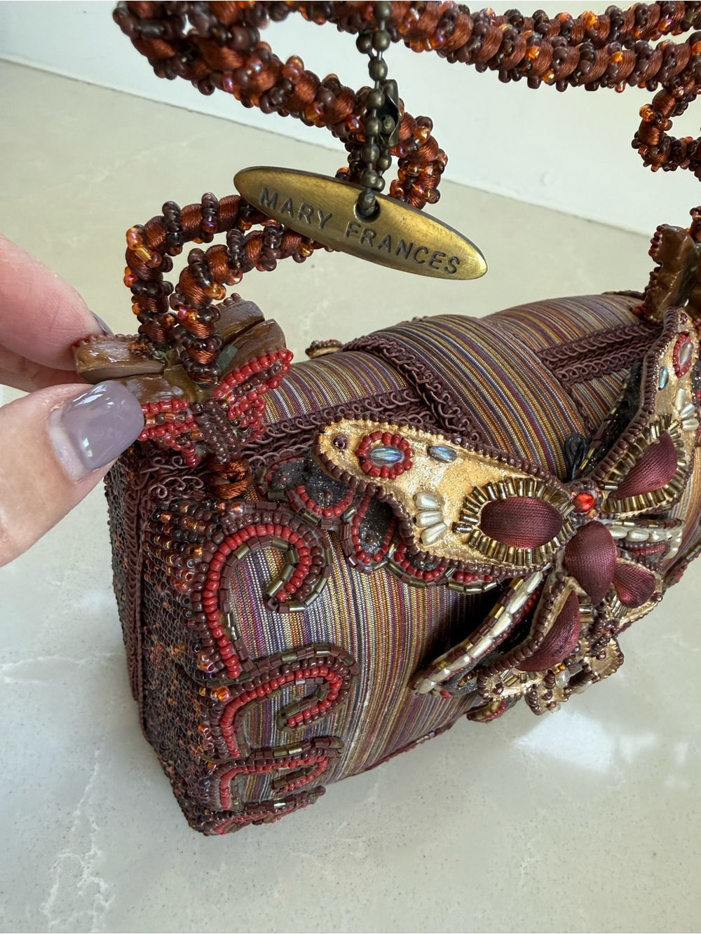 Mary Frances Beaded Butterfly Handbag Silk Box Bag Top Handle Retired RARE - Picture 3 of 8